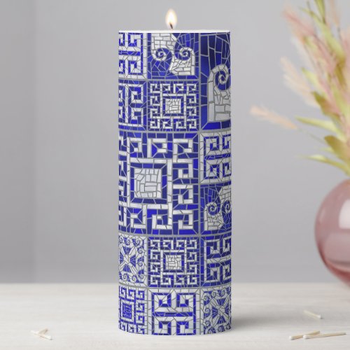 Greek Broken Tile Mosaic Art  Pillar Candle