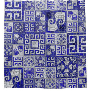 Greek Broken Tile Mosaic Art Shower Curtain
