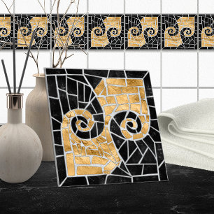 Greek Broken Tile Mosaic Black and gold
