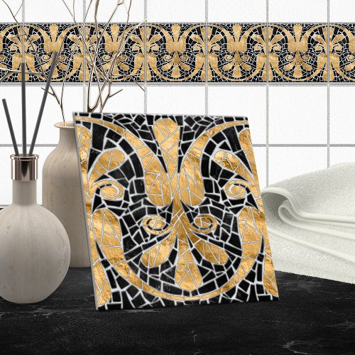 Greek Broken Tile Mosaic Black and gold