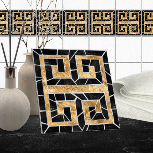 Greek Broken Tile Mosaic Black and gold