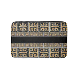 Greek Broken Tile Mosaic Black and gold Bath Mat