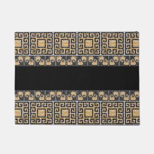 Greek Broken Tile Mosaic Black and gold Doormat