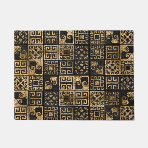 Greek Broken Tile Mosaic Black and gold Doormat