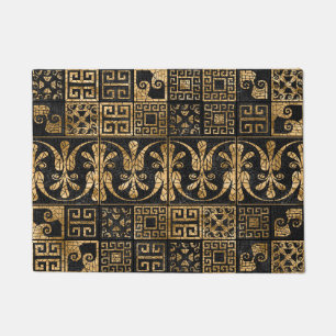 Greek Broken Tile Mosaic Black and gold Doormat