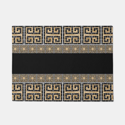 Greek Broken Tile Mosaic Black and gold Doormat