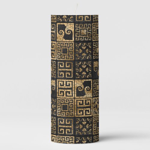 Greek Broken Tile Mosaic Black and gold Pillar Candle