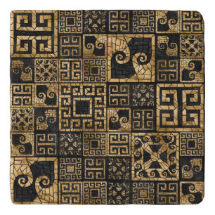 Greek Broken Tile Mosaic Black and gold Trivet