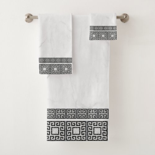 Greek Broken Tile Mosaic Black Marble Bath Towel Set