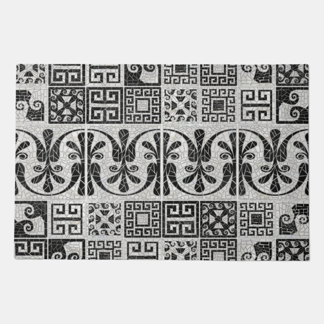 Greek Broken Tile Mosaic Black Marble Doormat (Front)