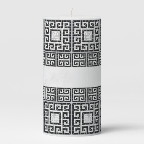 Greek Broken Tile Mosaic Black Marble Pillar Candle