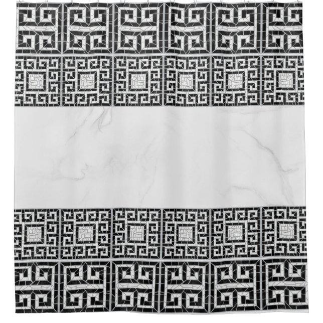 Greek Broken Tile Mosaic Black Marble Shower Curtain (Front)