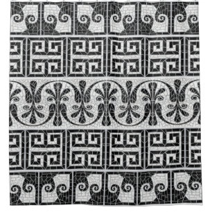 Greek Broken Tile Mosaic Black Marble Shower Curtain