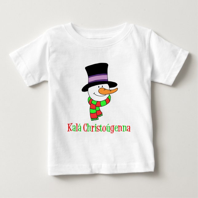 Greek Christmas Snowman Baby T-Shirt (Front)