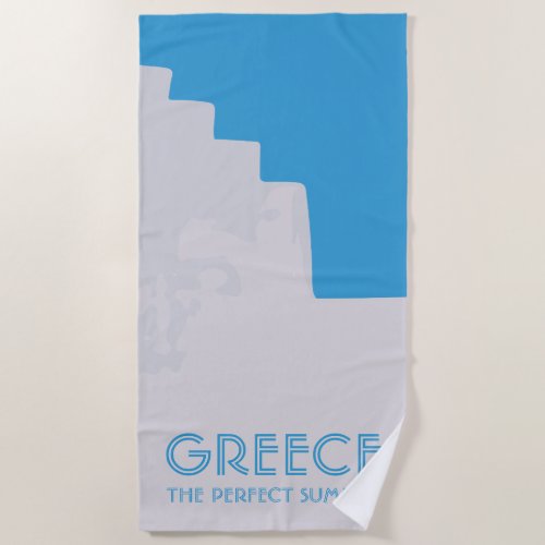 Greek church outline against aegean island sky bea beach towel