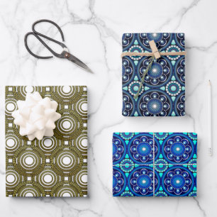 Greek Circular Motif Stylish Elegant Royal Blue Wrapping Paper Sheets
