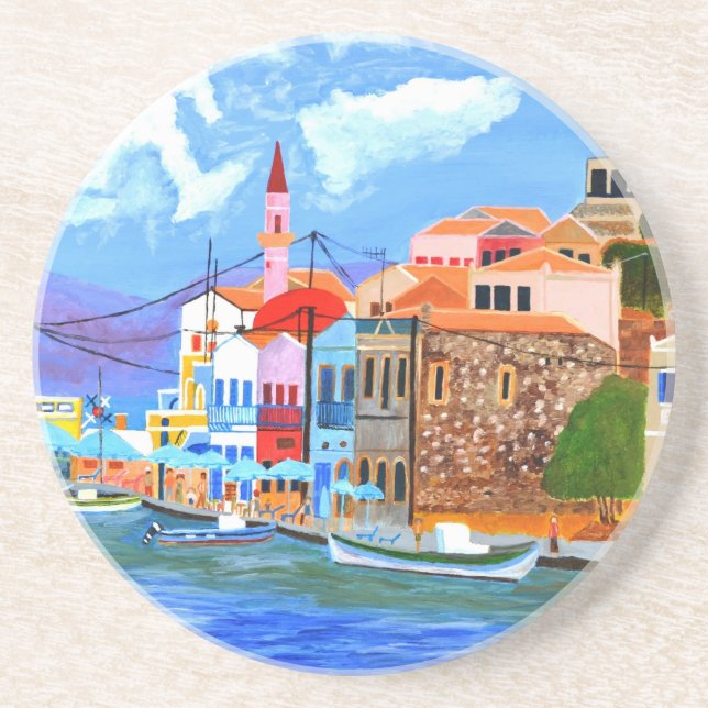 Greek coast drink coaster (Front)