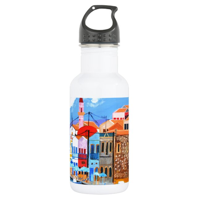 Greek coast stainless steel water bottle (Front)