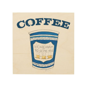 Greek Coffee Cup NYC Diner Restaurant Foodie Wood Wall Decor