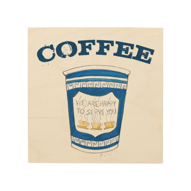 Greek Coffee Cup NYC Diner Restaurant Foodie Wood Wall Decor (Front)