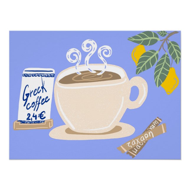 Greek Coffee & Lemon Branch Mediterranean Poster (Front)