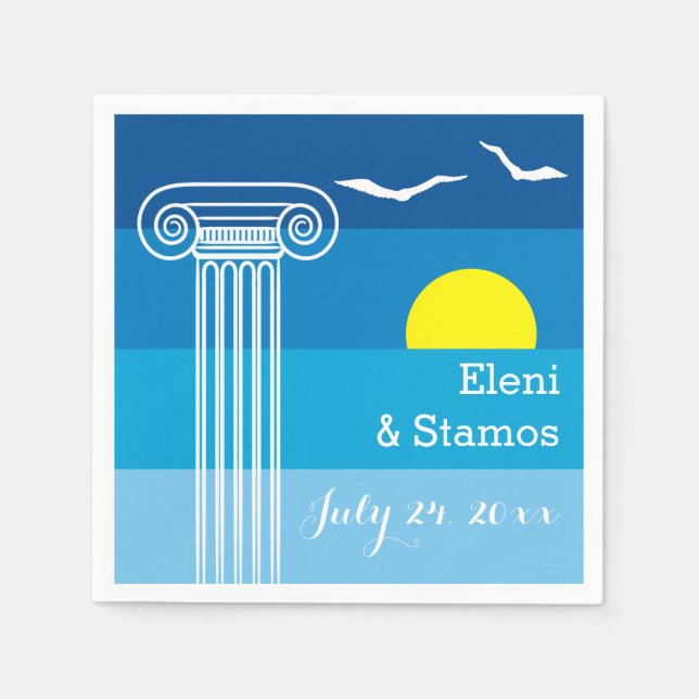 Greek columns and seagulls Greek beach wedding Napkins (Front)