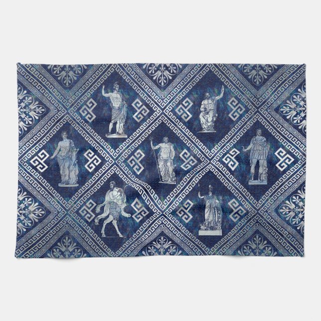 Greek Deities and Meander Key ornament Kitchen Towel (Horizontal)