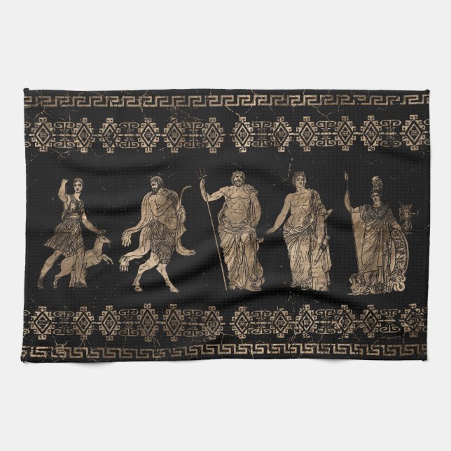 Greek Deities  and Meander key ornament Kitchen Towel (Horizontal)