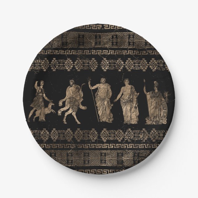 Greek Deities  and Meander key ornament Paper Plates (Front)