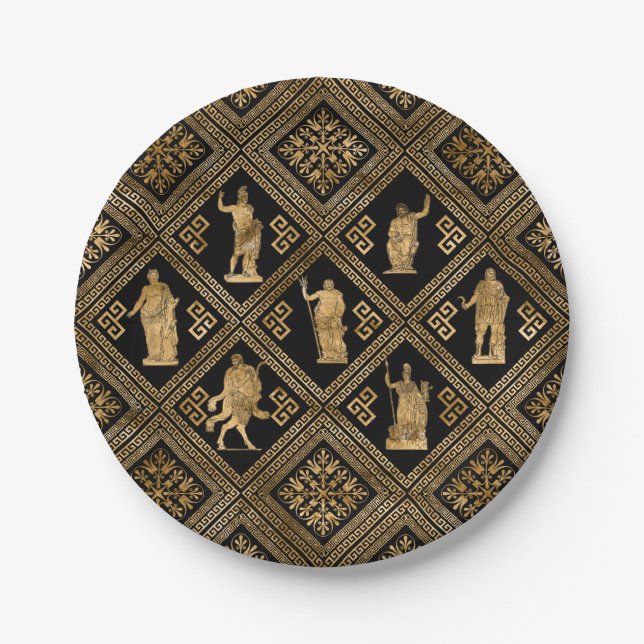 Greek Deities and Meander Key ornament Paper Plates (Front)