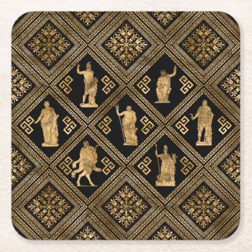 Greek Deities and Meander Key ornament Square Paper Coaster