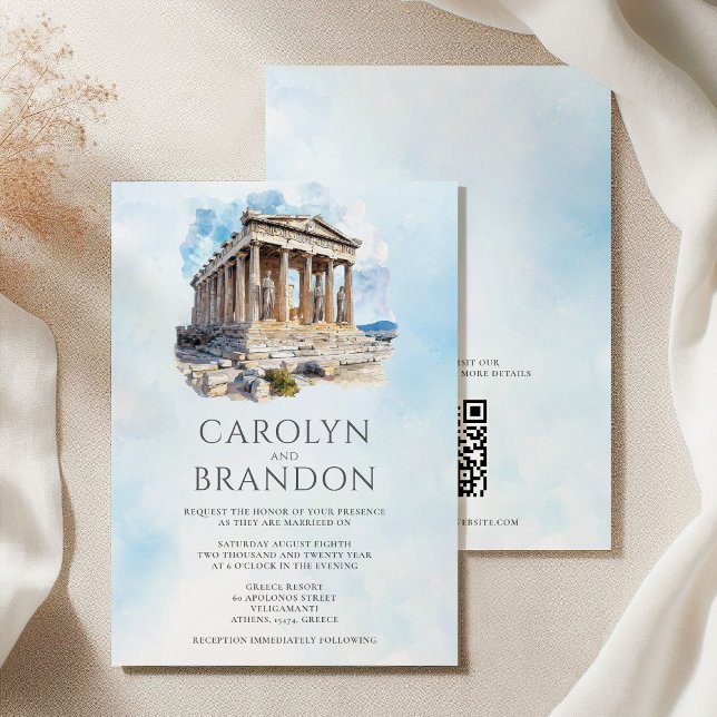 Greek Destination Wedding Invitation with QR Code (Greek Destination Wedding Invitation with QR Code)