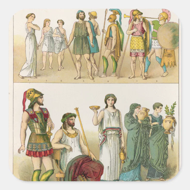 Greek Dress, from 'Trachten der Voelker', 1864 Square Sticker | Zazzle