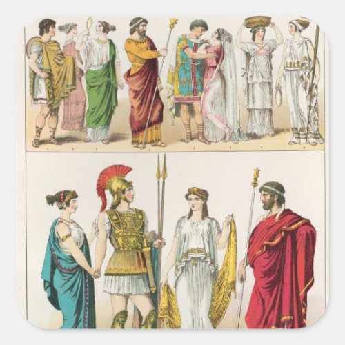 Greek Dress from Trachten der Voelker 1864 Square Sticker