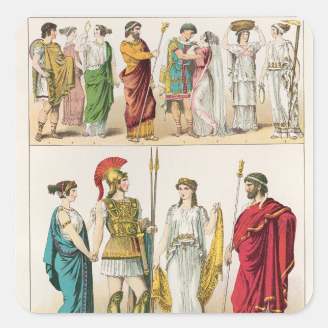 Greek Dress, from 'Trachten der Voelker, 1864 Square Sticker (Front)