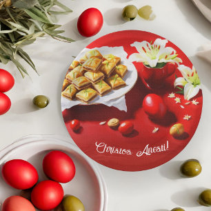 Greek Easter Baklava With Eggs And Lilies Invite Paper Plates