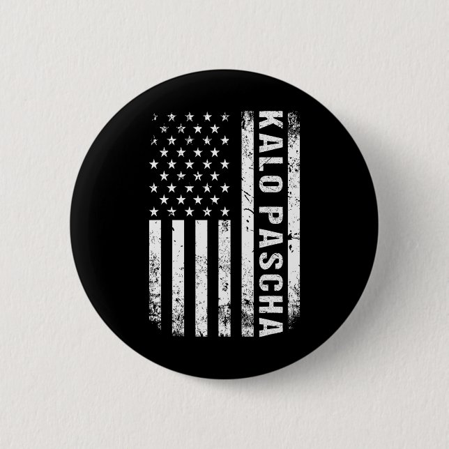 Greek Easter Kalo Pascha Retro Us Flag Greek Ameri Button (Front)