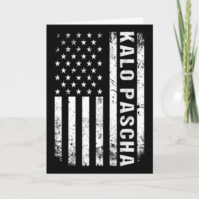 Greek Easter Kalo Pascha Retro Us Flag Greek Ameri Card (Front)