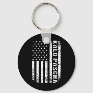 Greek Easter Kalo Pascha Retro Us Flag Greek Ameri Keychain