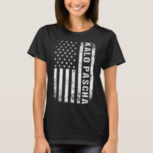 Greek Easter Kalo Pascha Retro Us Flag Greek Ameri T-Shirt