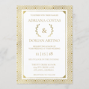 Greek Elegance Wedding Invitation, Faux Gold Invitation