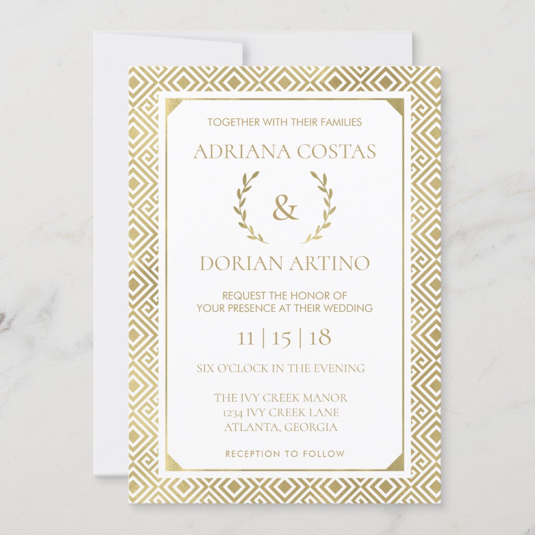 Greek Elegance Wedding Invitation, Faux Gold Invitation Zazzle