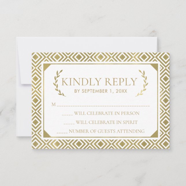 Greek Elegance Wedding RSVP Card, Gold Invitation (Front)