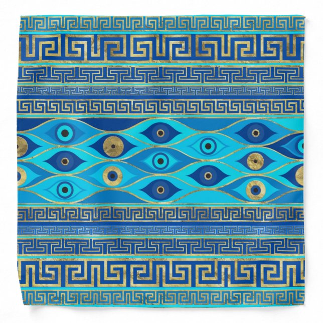 Greek Evil Eye and Greek Key ornament Bandana (Front)