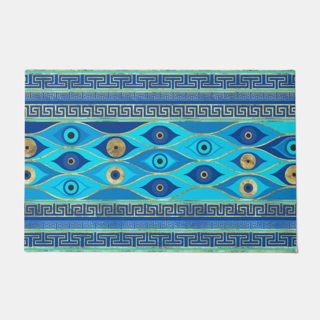 Greek Evil Eye and Greek Key ornament Doormat (Front)