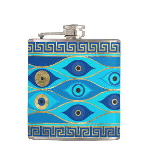 Greek Evil Eye and Greek Key ornament Flask