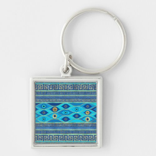 Greek Evil Eye and Greek Key ornament Keychain