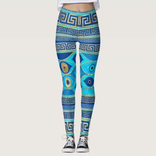 Greek Evil Eye and Greek Key ornament Leggings