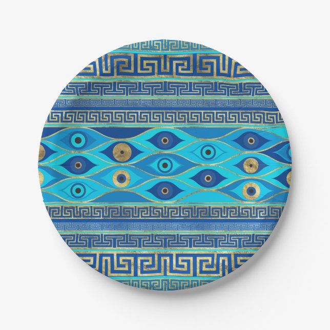 Greek Evil Eye and Greek Key ornament Paper Plates (Front)