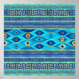 Greek Evil Eye and Greek Key ornament Poster